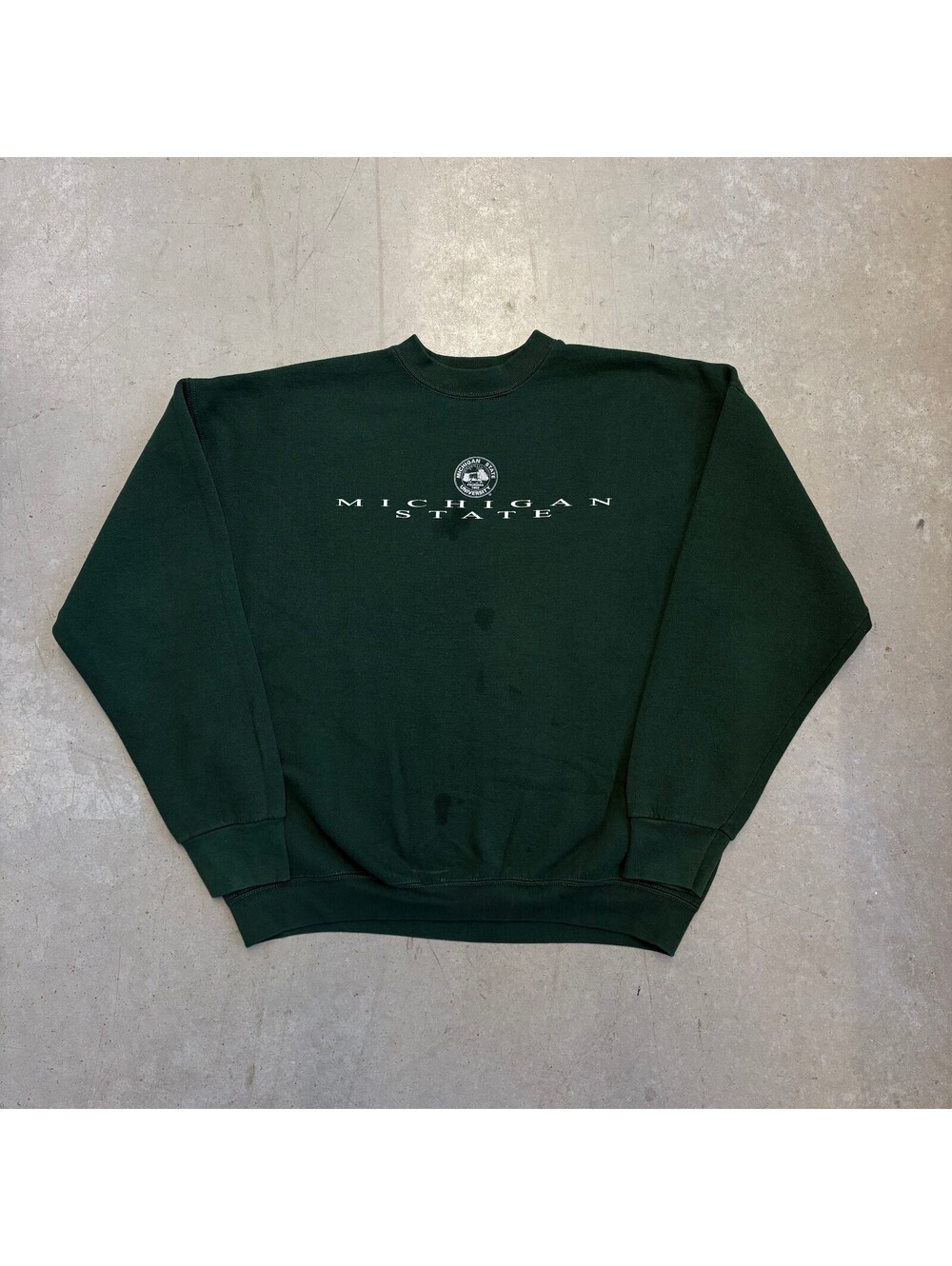 Vintage 90s Michigan State University Spellout Flawed Sweatshirt XL Green